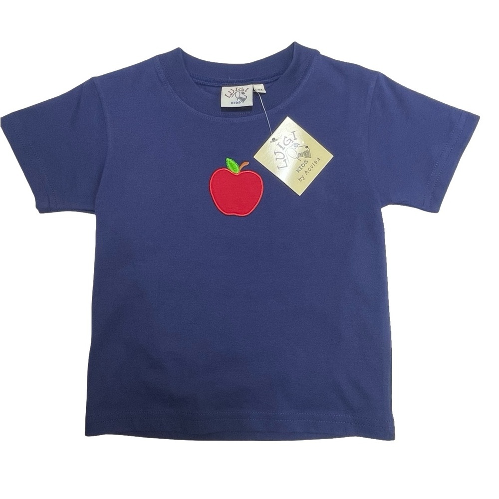 NWT Luigi Navy Blue Kids T-Shirt with Red Apple Appliqué
